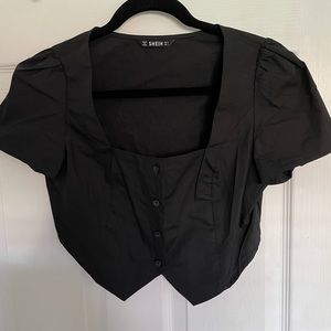 Square Neck Black Button Up Crop Top
